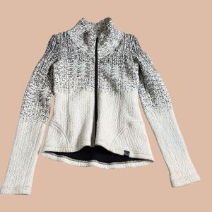 Tonia Debellis Jacket Women Small Black White Knit Patterned Mock Neck Zip Up